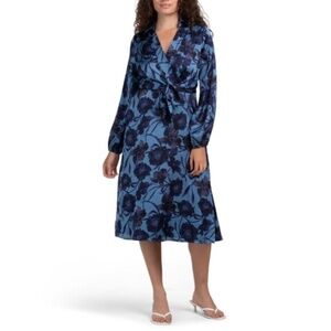 NWOT Tahari ASL Floral Long Sleeve Satin Faux Wrap Dress